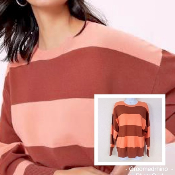 LOFT Wide Striped Poncho Sweater Peach/Sand Size XXS - Picture 1 of 9